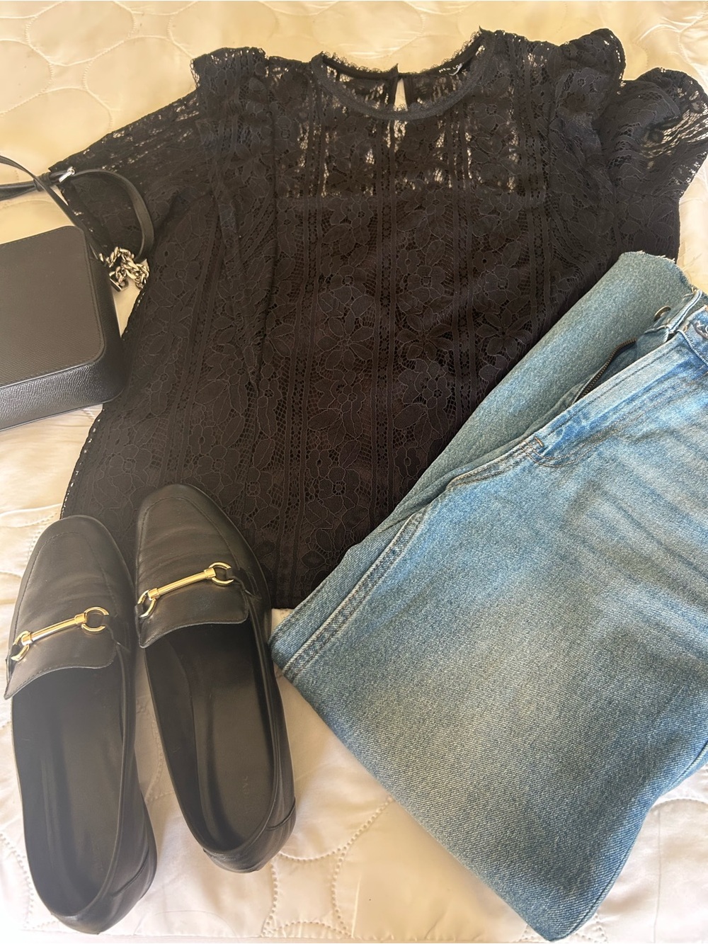 New Look Black Lace Short Sleeve Blouse